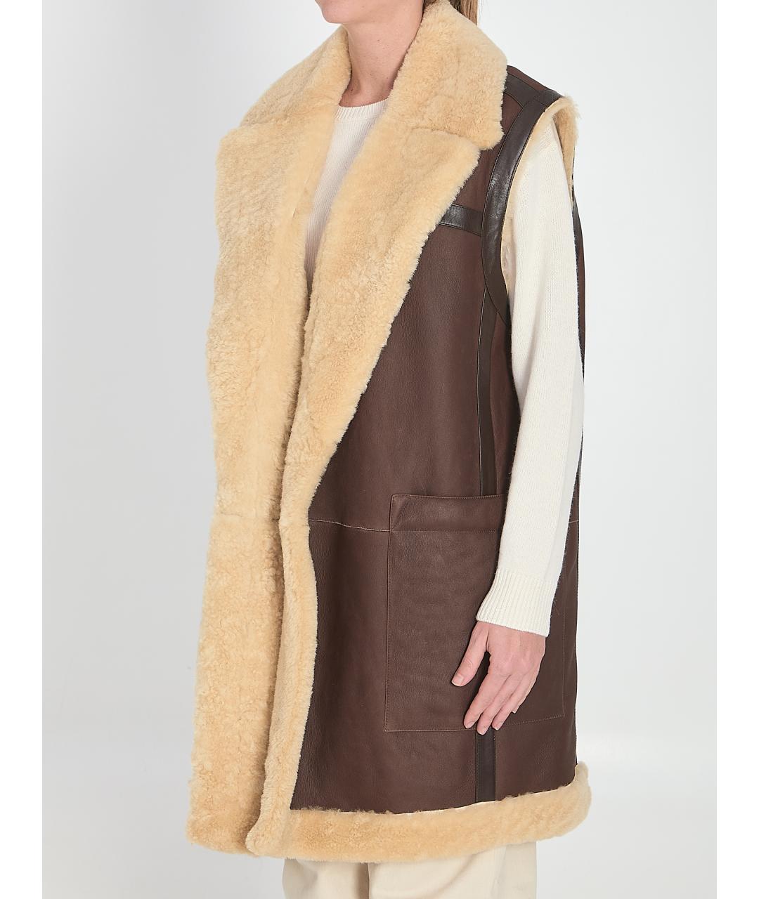 BOTTEGA VENETA Коричневый кожаный жилет, фото 3