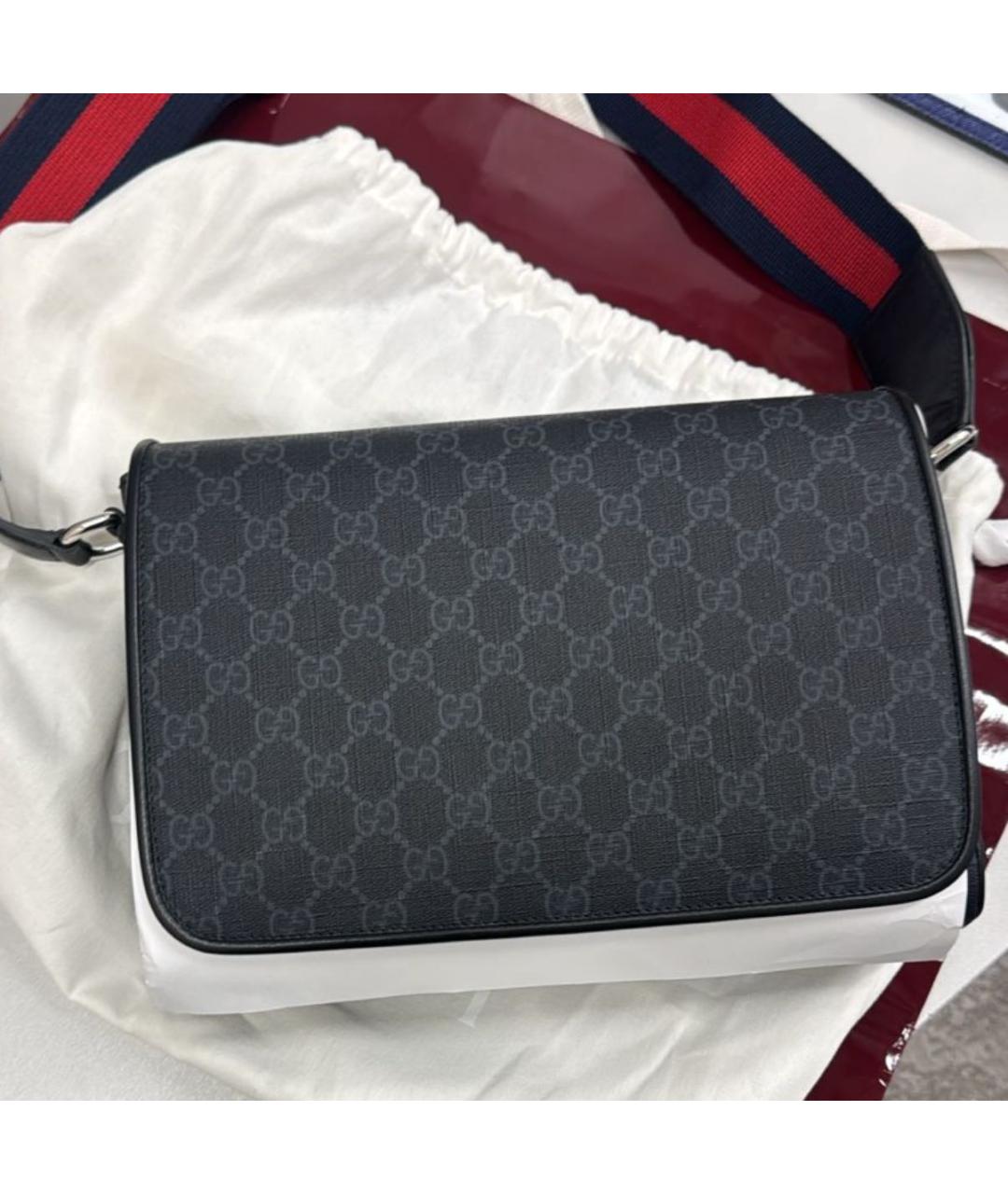 GUCCI Черная кожаная барсетка, фото 2