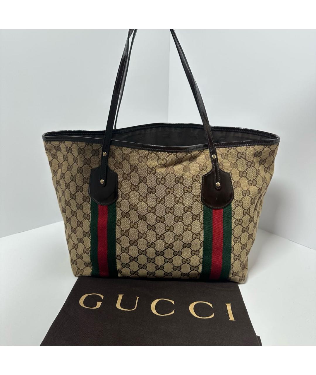 GUCCI Бежевая тканевая сумка тоут, фото 2