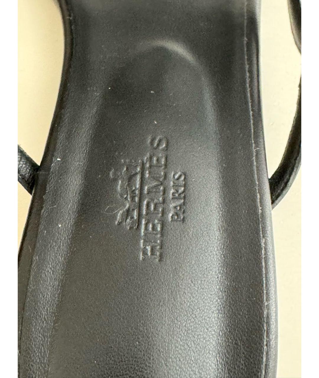 HERMES Черные кожаные сандалии, фото 8