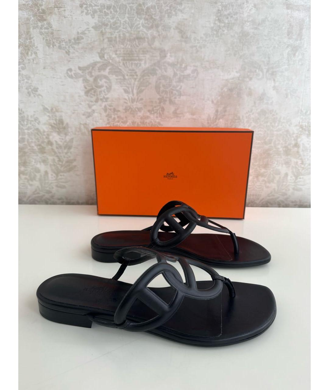 HERMES Черные кожаные сандалии, фото 9