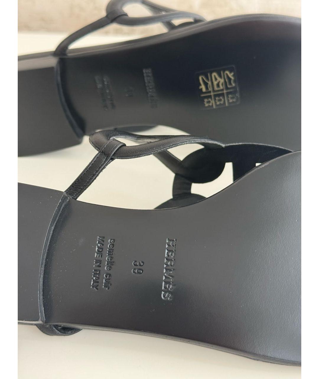 HERMES Черные кожаные сандалии, фото 7