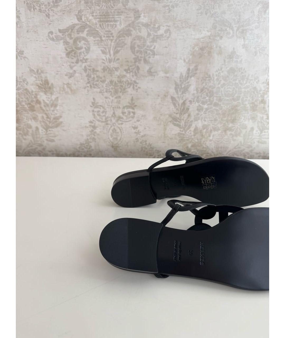 HERMES Черные кожаные сандалии, фото 5