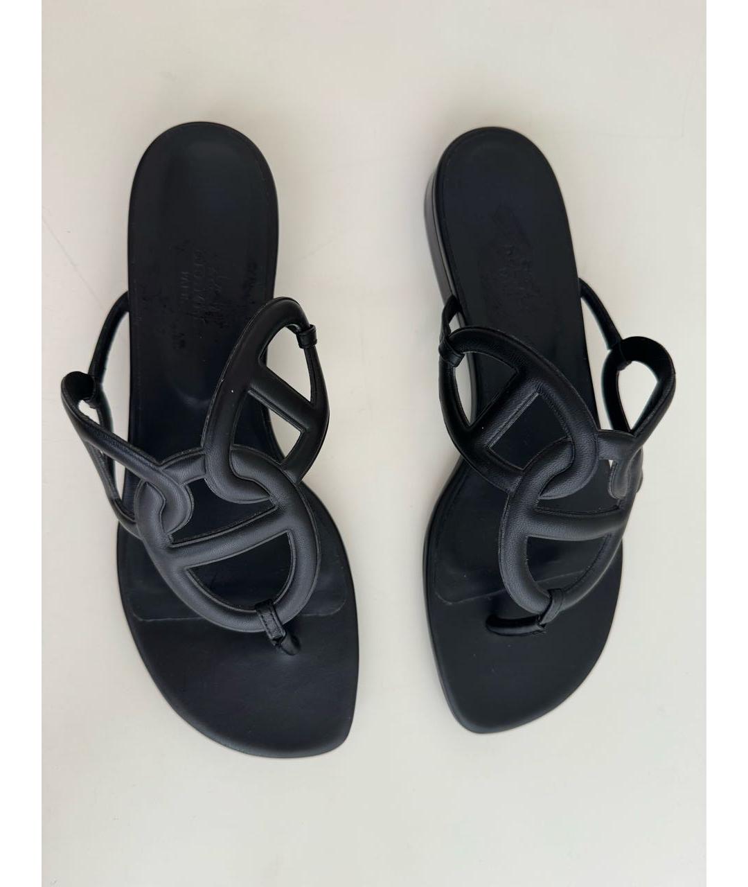 HERMES Черные кожаные сандалии, фото 2