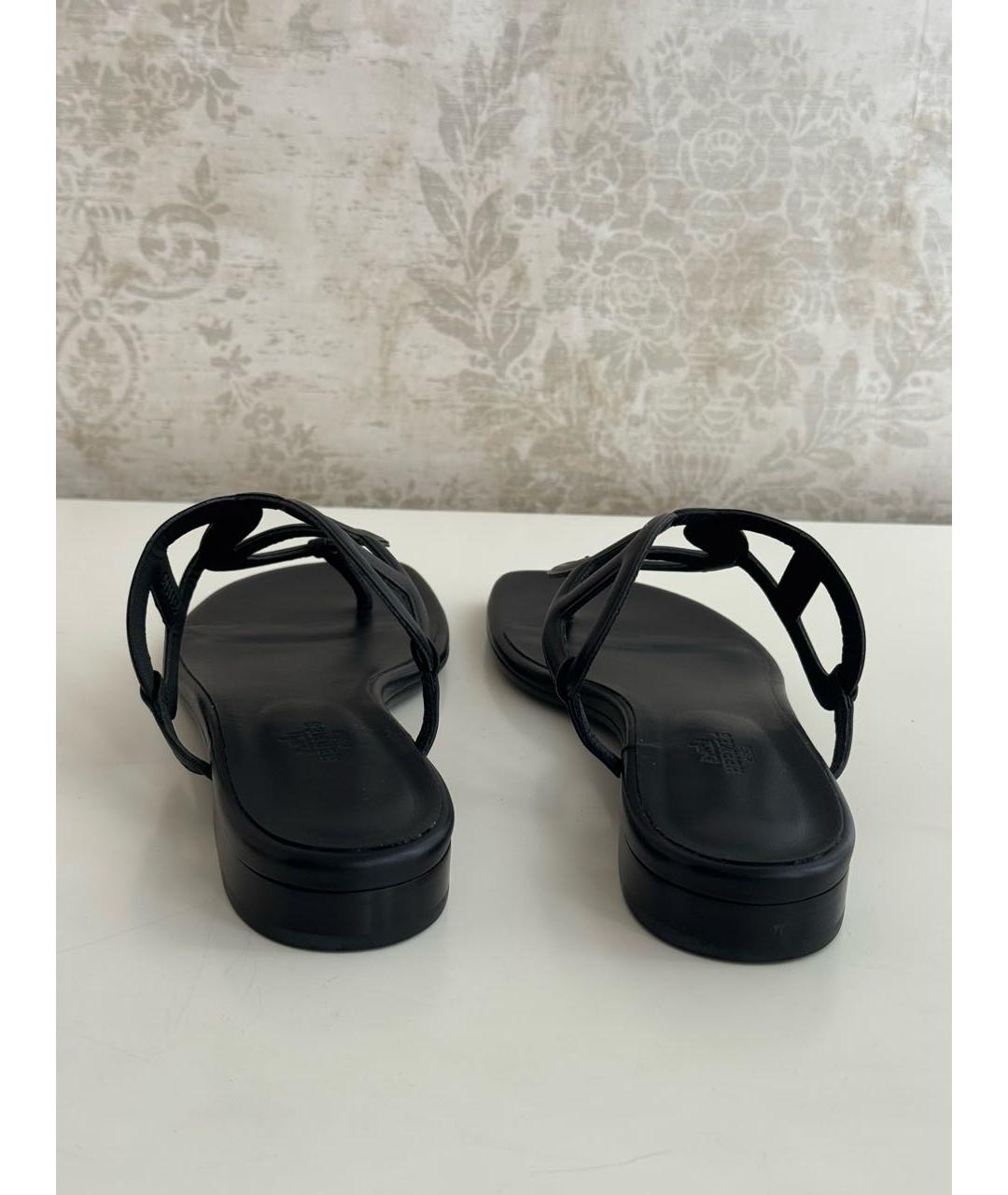 HERMES Черные кожаные сандалии, фото 4