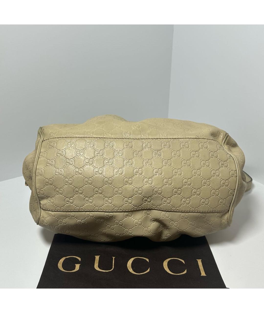 GUCCI Бежевая кожаная сумка с короткими ручками, фото 3