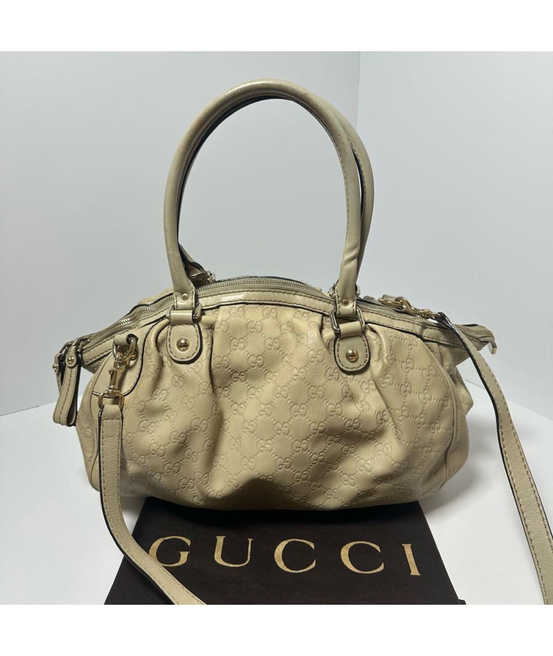GUCCI Бежевая кожаная сумка с короткими ручками, фото 2