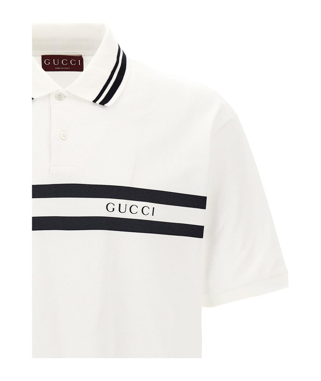 GUCCI Белое хлопковое поло с коротким рукавом, фото 3