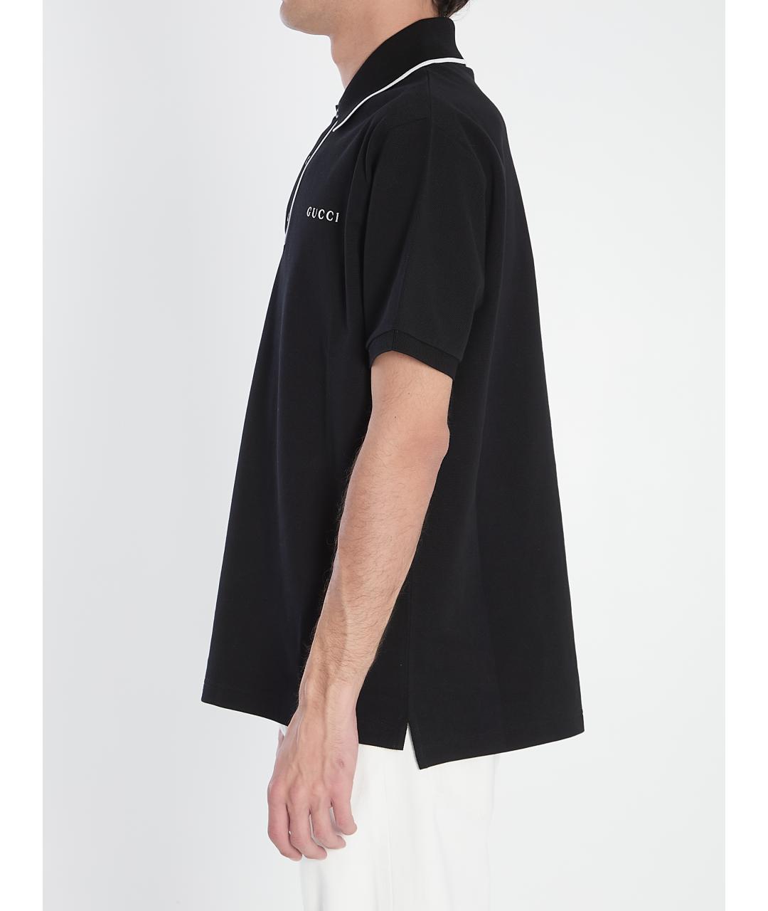 GUCCI Черное хлопковое поло с коротким рукавом, фото 4