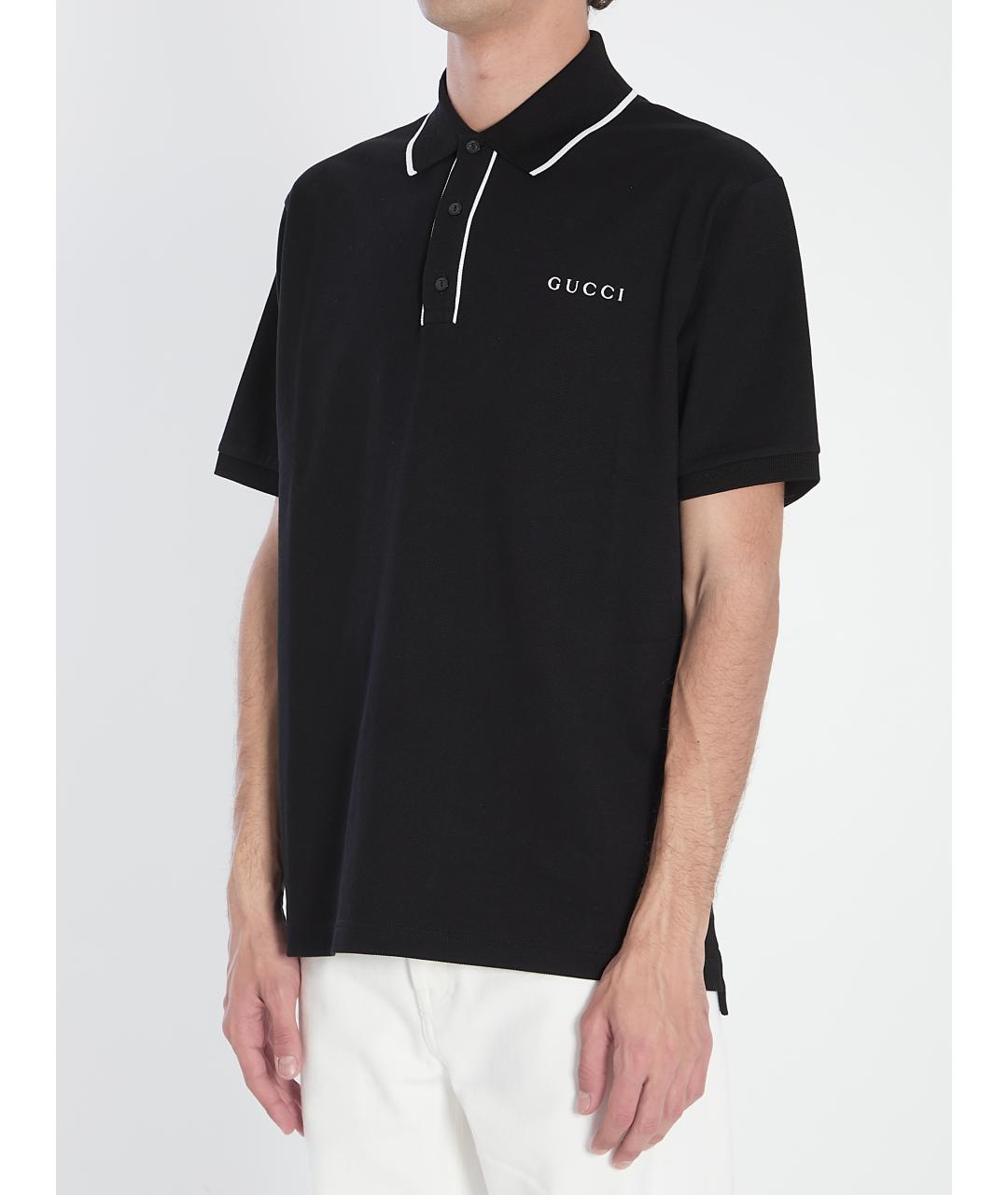 GUCCI Черное хлопковое поло с коротким рукавом, фото 3