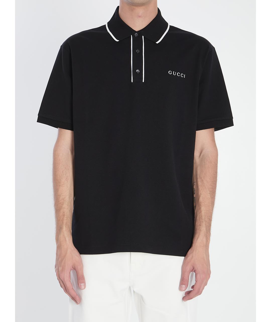 GUCCI Черное хлопковое поло с коротким рукавом, фото 2