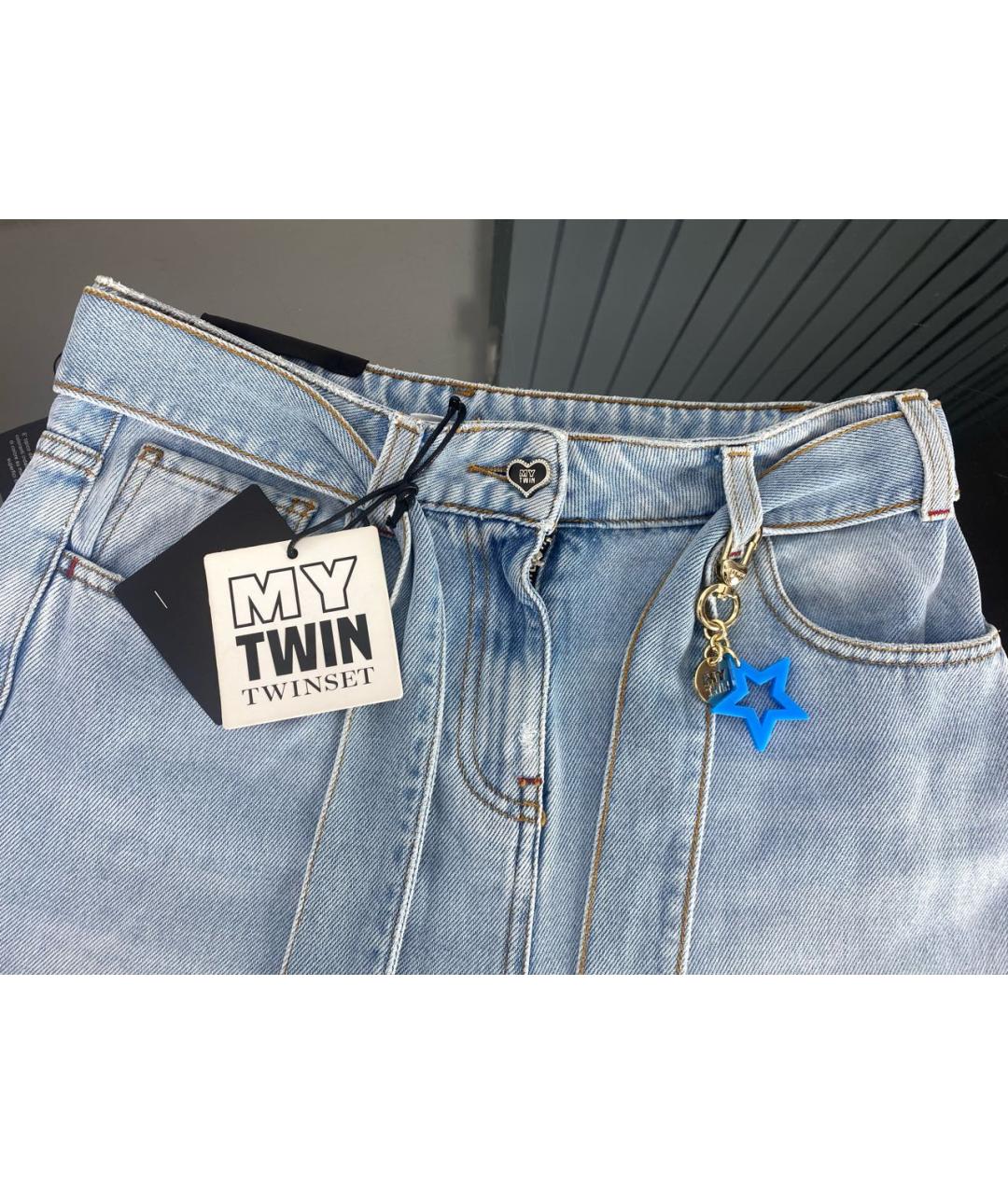 TWIN-SET Голубые хлопко-лиоцелловые прямые джинсы, фото 3