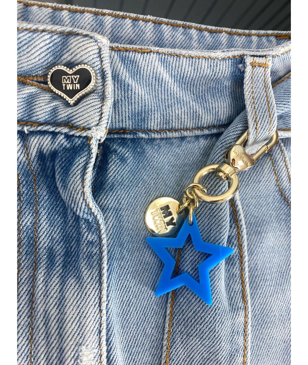 TWIN-SET Голубые хлопко-лиоцелловые прямые джинсы, фото 4