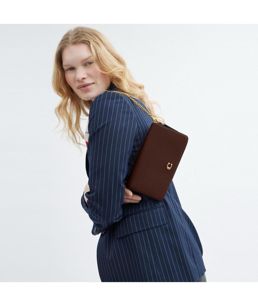 COACH Коричневая кожаная сумка через плечо, фото 3