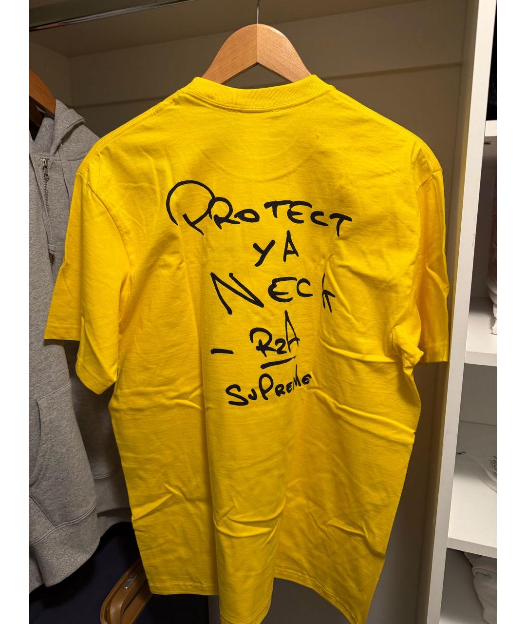 SUPREME Желтая хлопковая футболка, фото 3