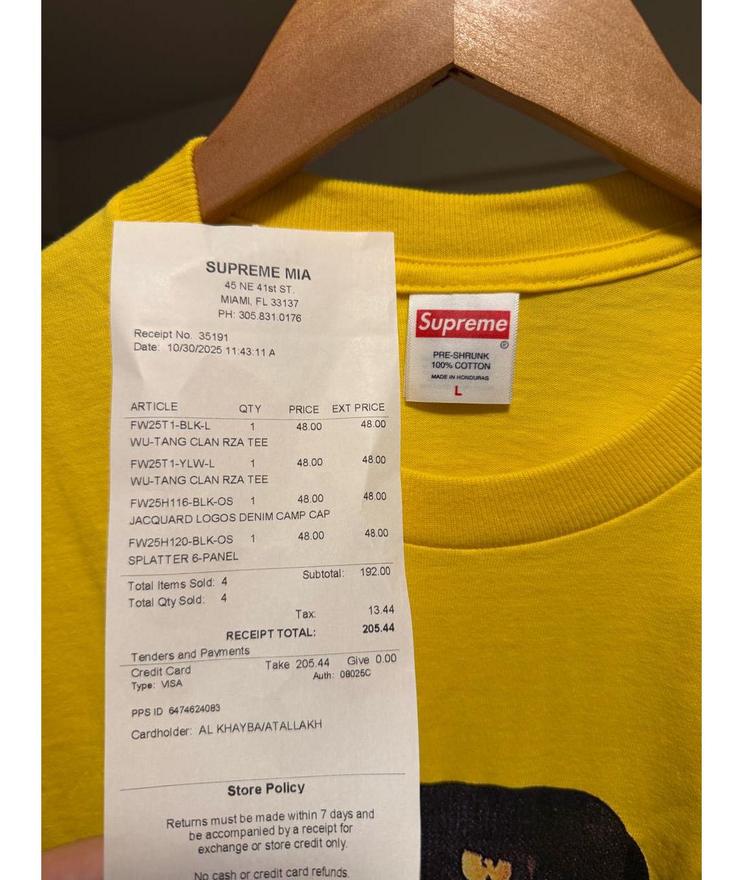 SUPREME Желтая хлопковая футболка, фото 4