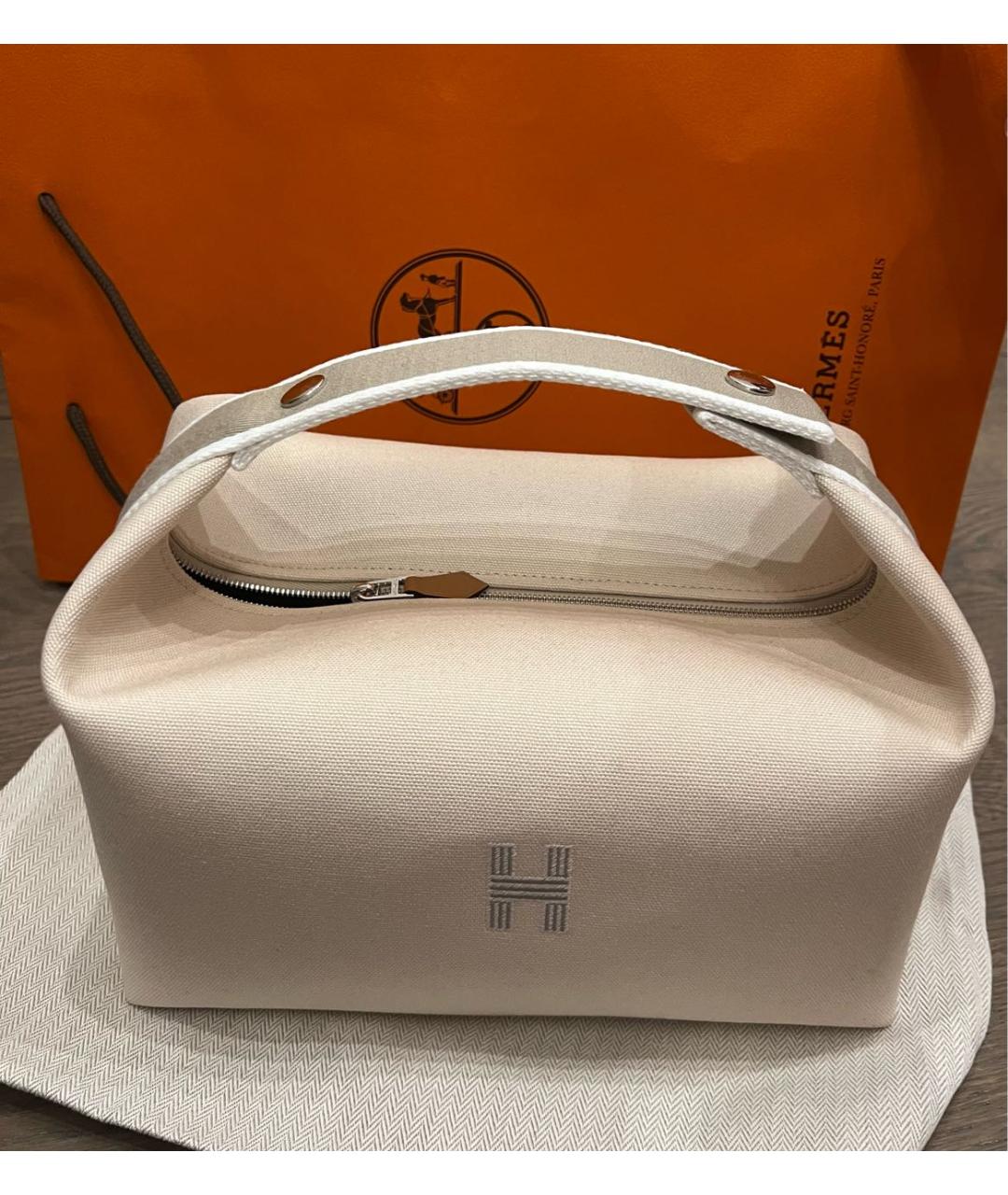 HERMES Бежевая хлопковая косметичка, фото 6