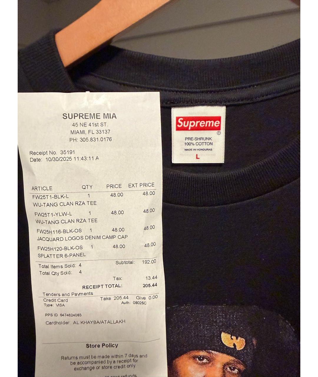 SUPREME Черная хлопковая футболка, фото 4