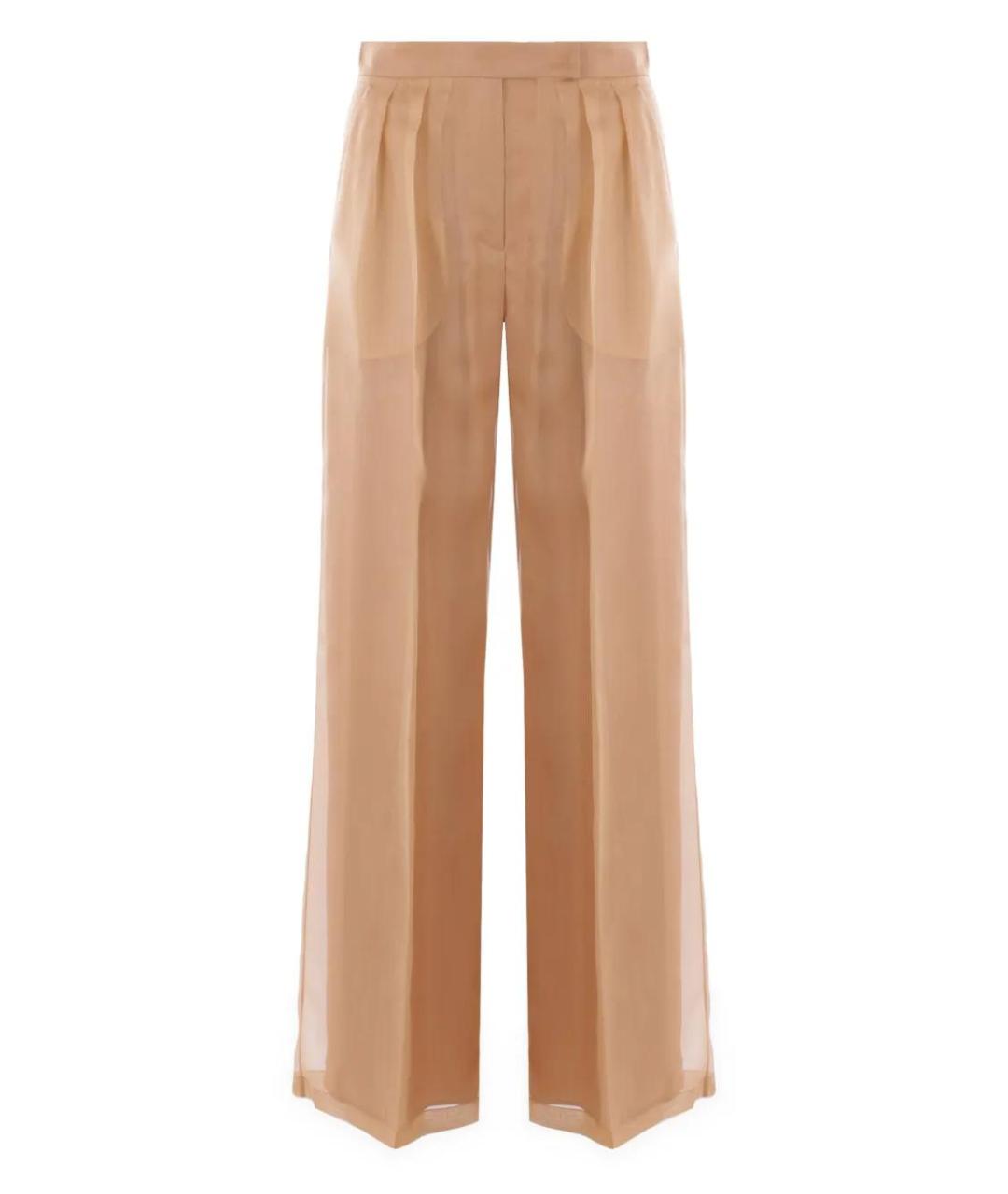 MAX MARA Бежевые шелковые прямые брюки, фото 1