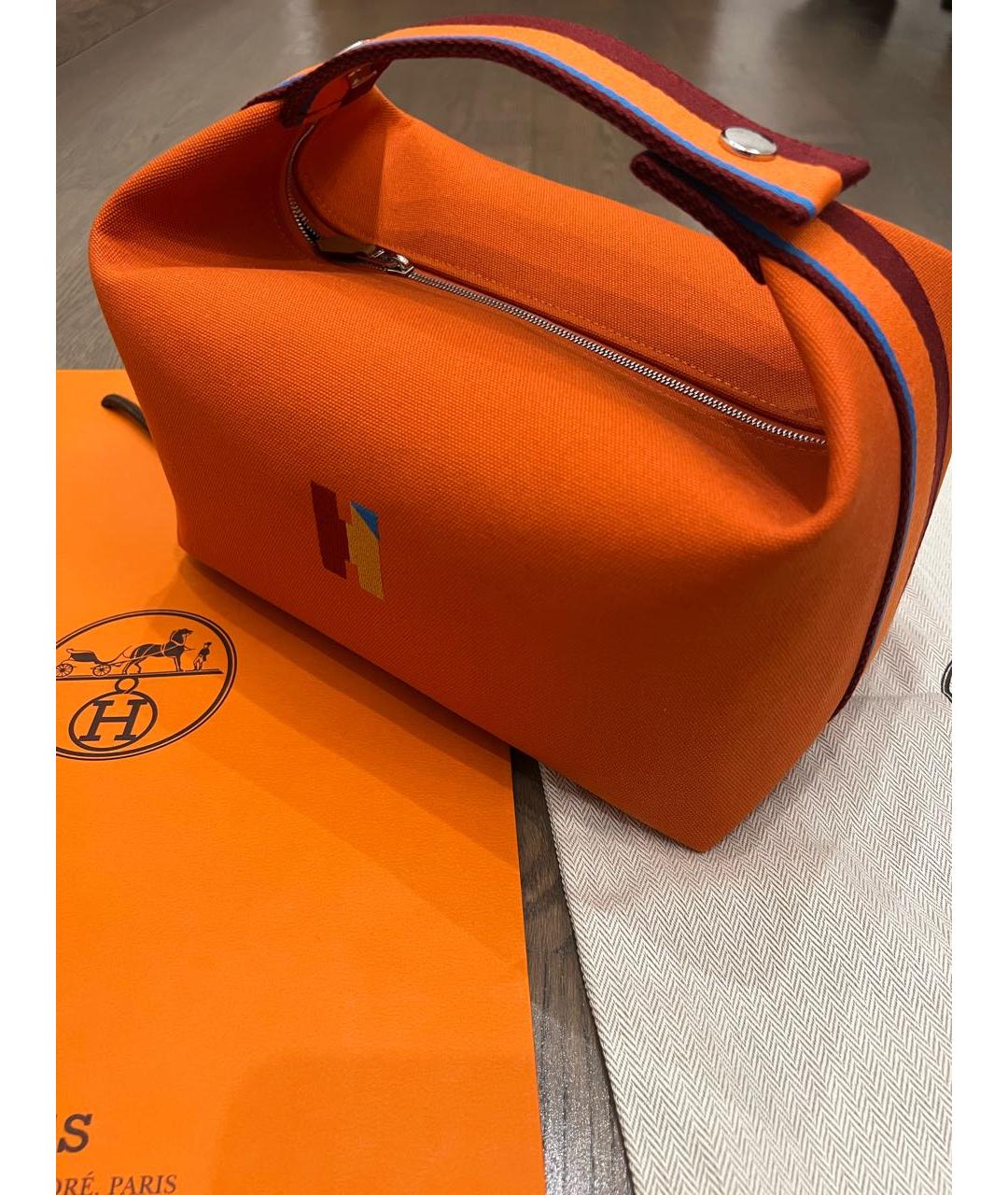 HERMES Оранжевая хлопковая косметичка, фото 6