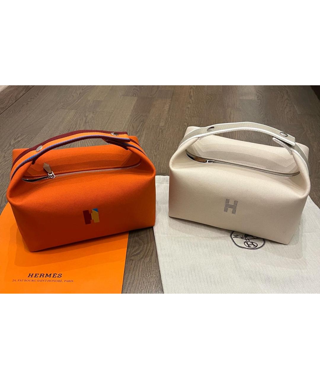 HERMES Оранжевая хлопковая косметичка, фото 7