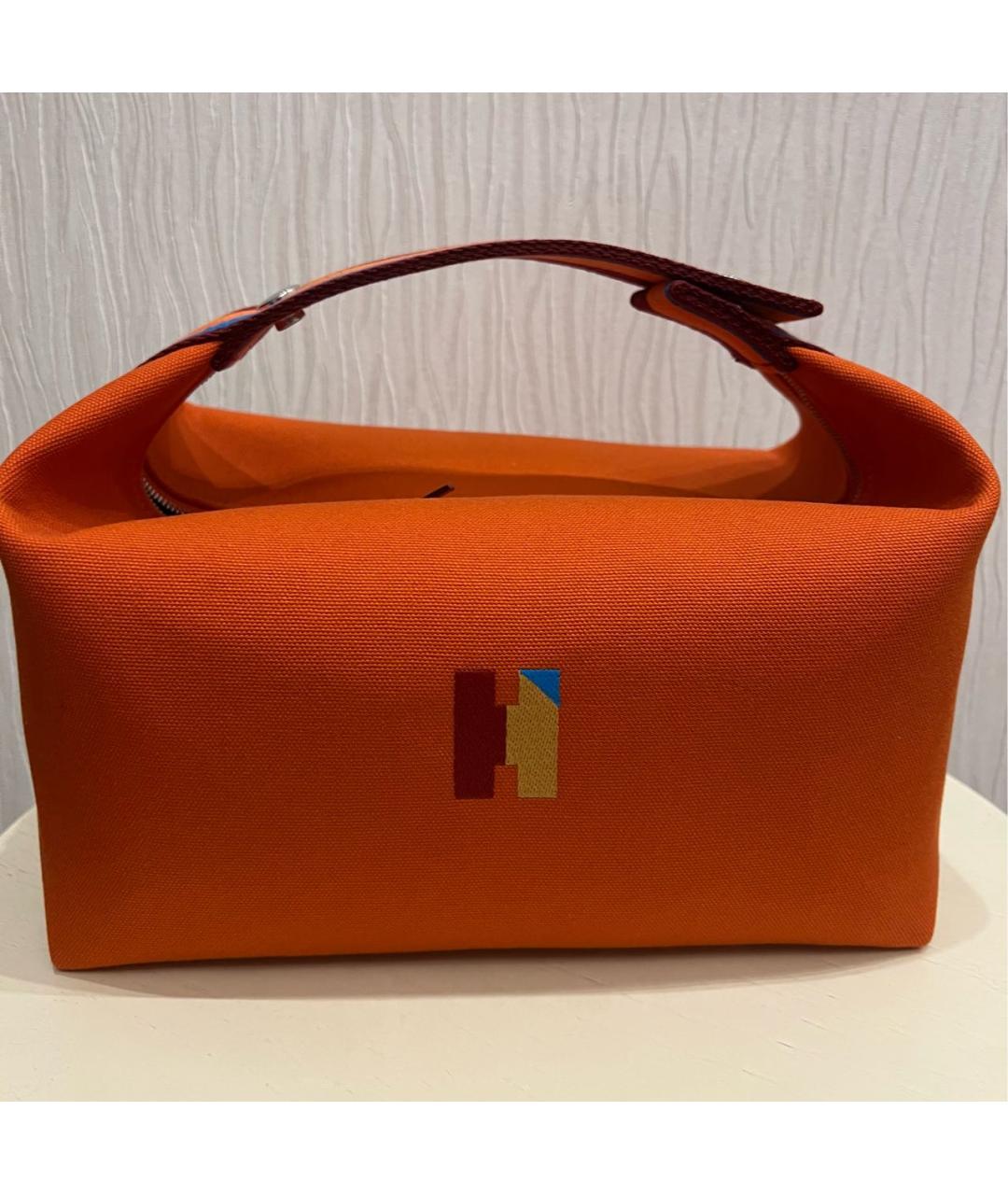 HERMES Оранжевая хлопковая косметичка, фото 8