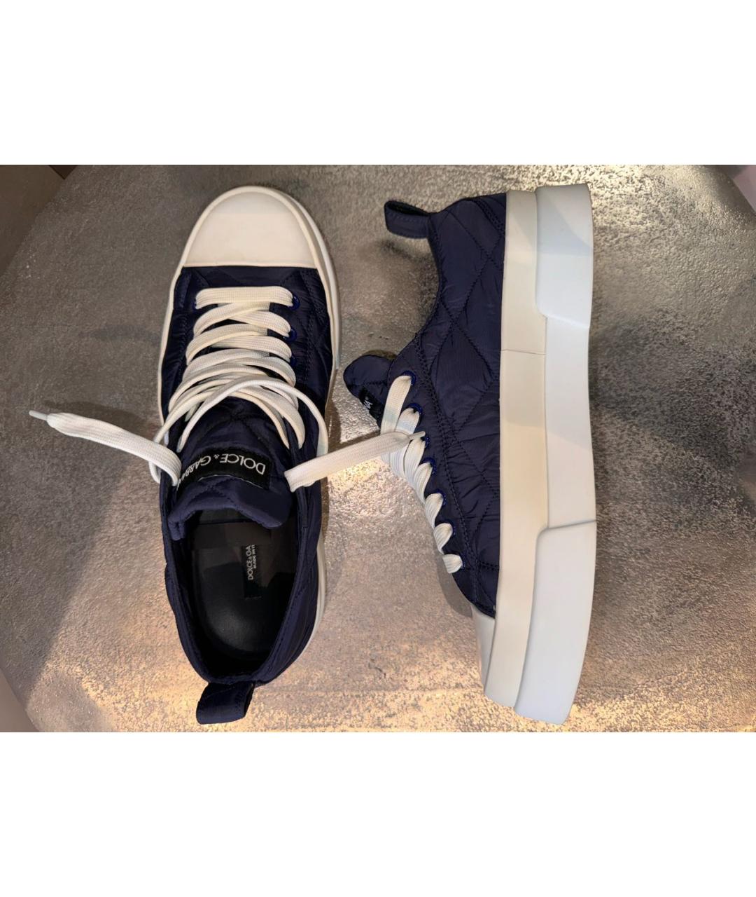 DOLCE&GABBANA Синие текстильные низкие кроссовки / кеды, фото 5