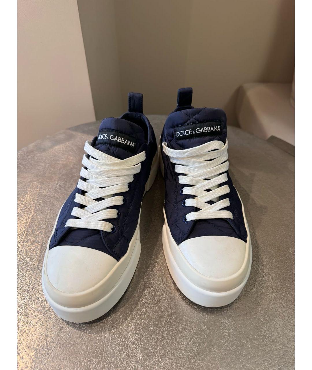 DOLCE&GABBANA Синие текстильные низкие кроссовки / кеды, фото 3