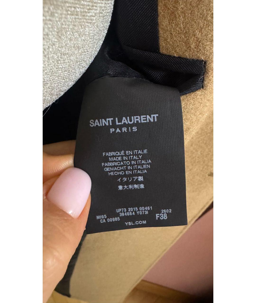 SAINT LAURENT Бежевое шерстяное пальто, фото 7