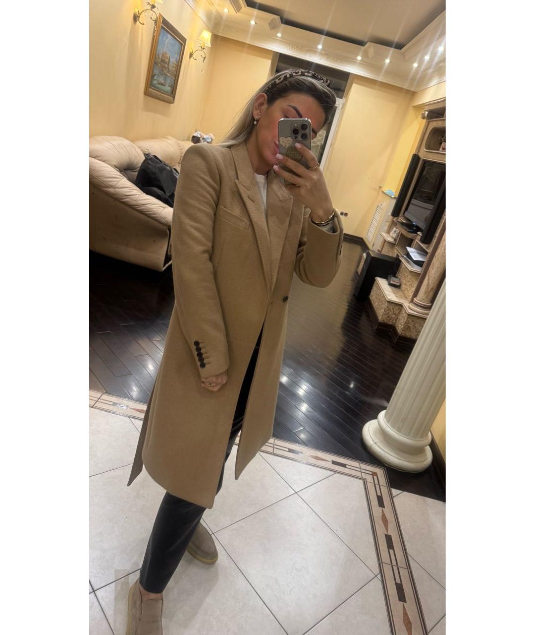 SAINT LAURENT Бежевое шерстяное пальто, фото 6