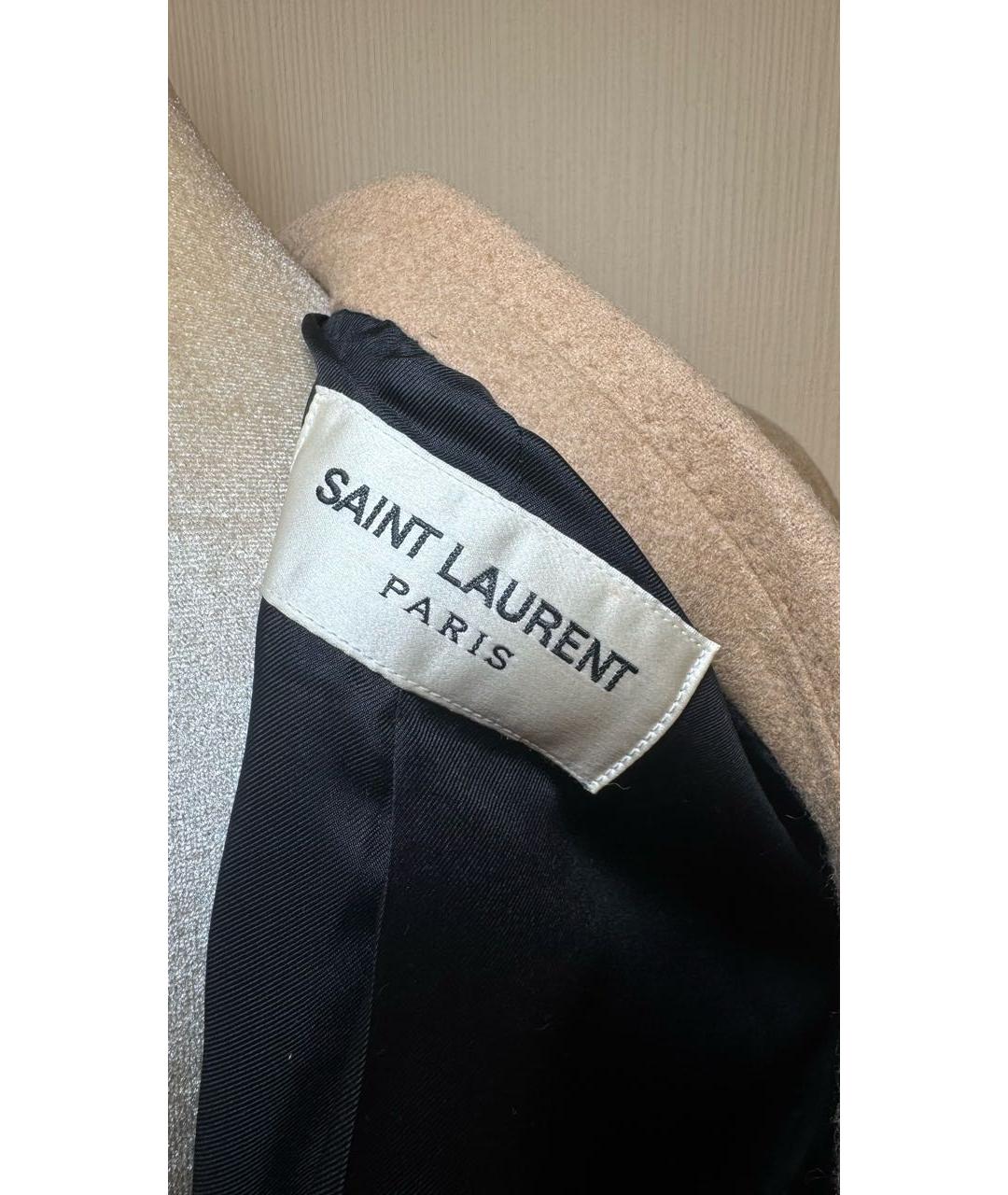 SAINT LAURENT Бежевое шерстяное пальто, фото 4