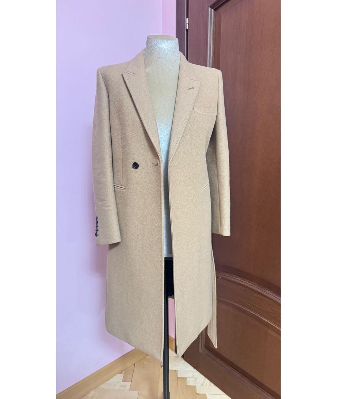 SAINT LAURENT Бежевое шерстяное пальто, фото 8