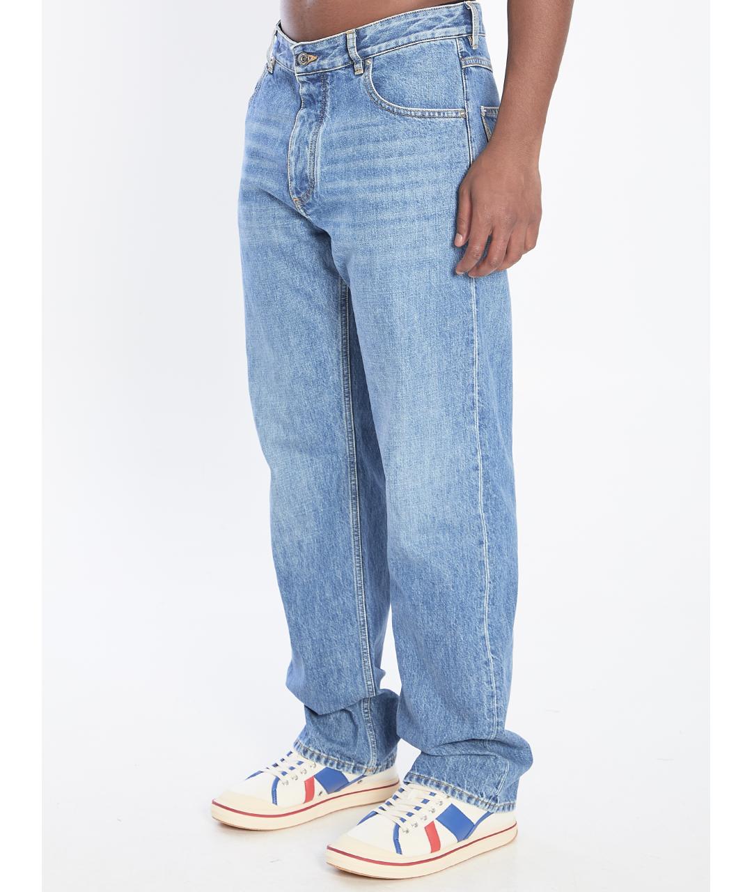 BOTTEGA VENETA Голубые хлопковые прямые джинсы, фото 2