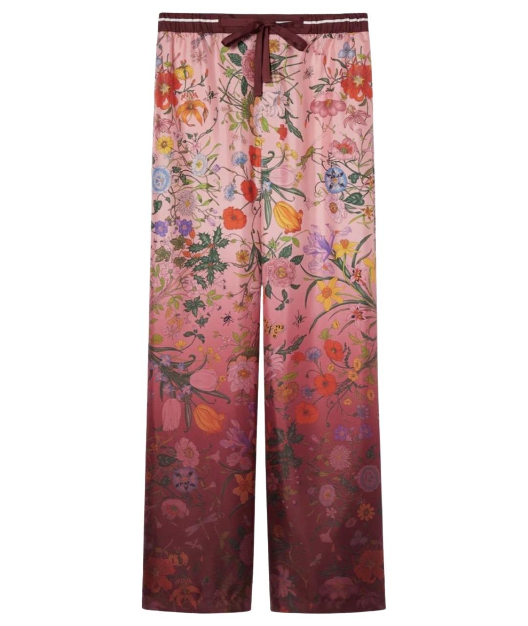GUCCI Розовые шелковые прямые брюки, фото 1