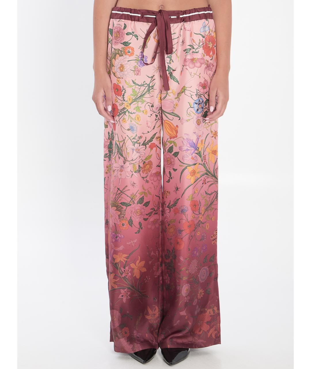 GUCCI Розовые шелковые прямые брюки, фото 2