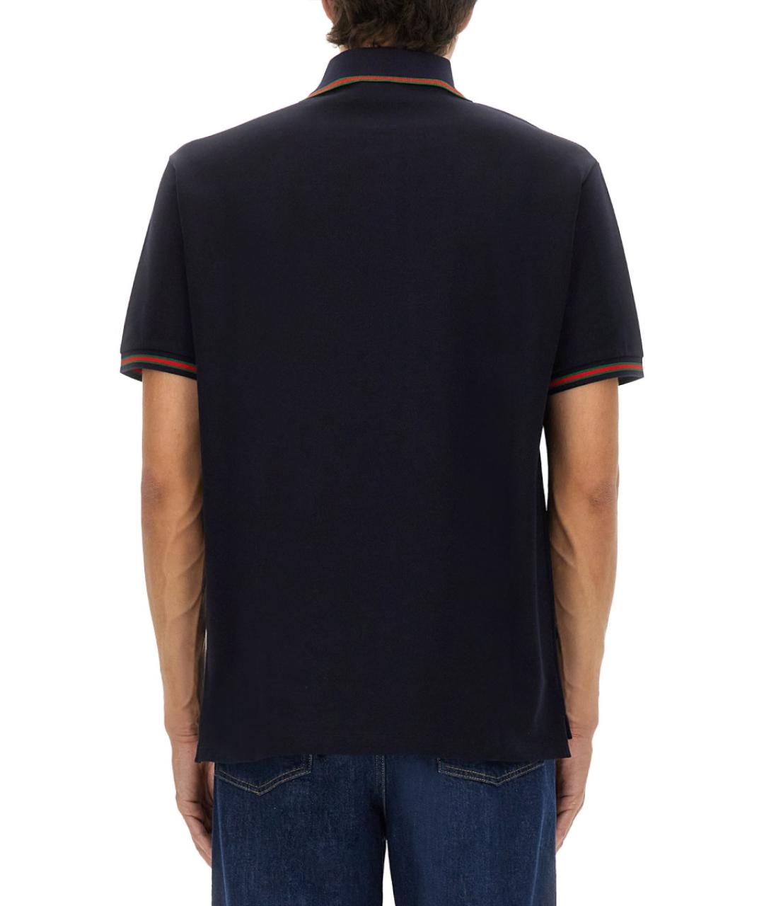 GUCCI Темно-синее хлопковое поло с коротким рукавом, фото 4