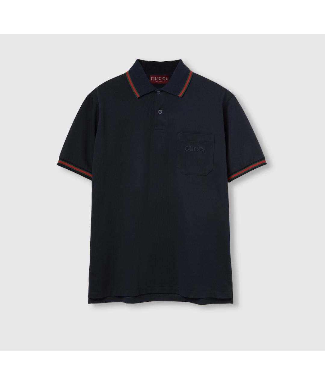 GUCCI Темно-синее хлопковое поло с коротким рукавом, фото 6