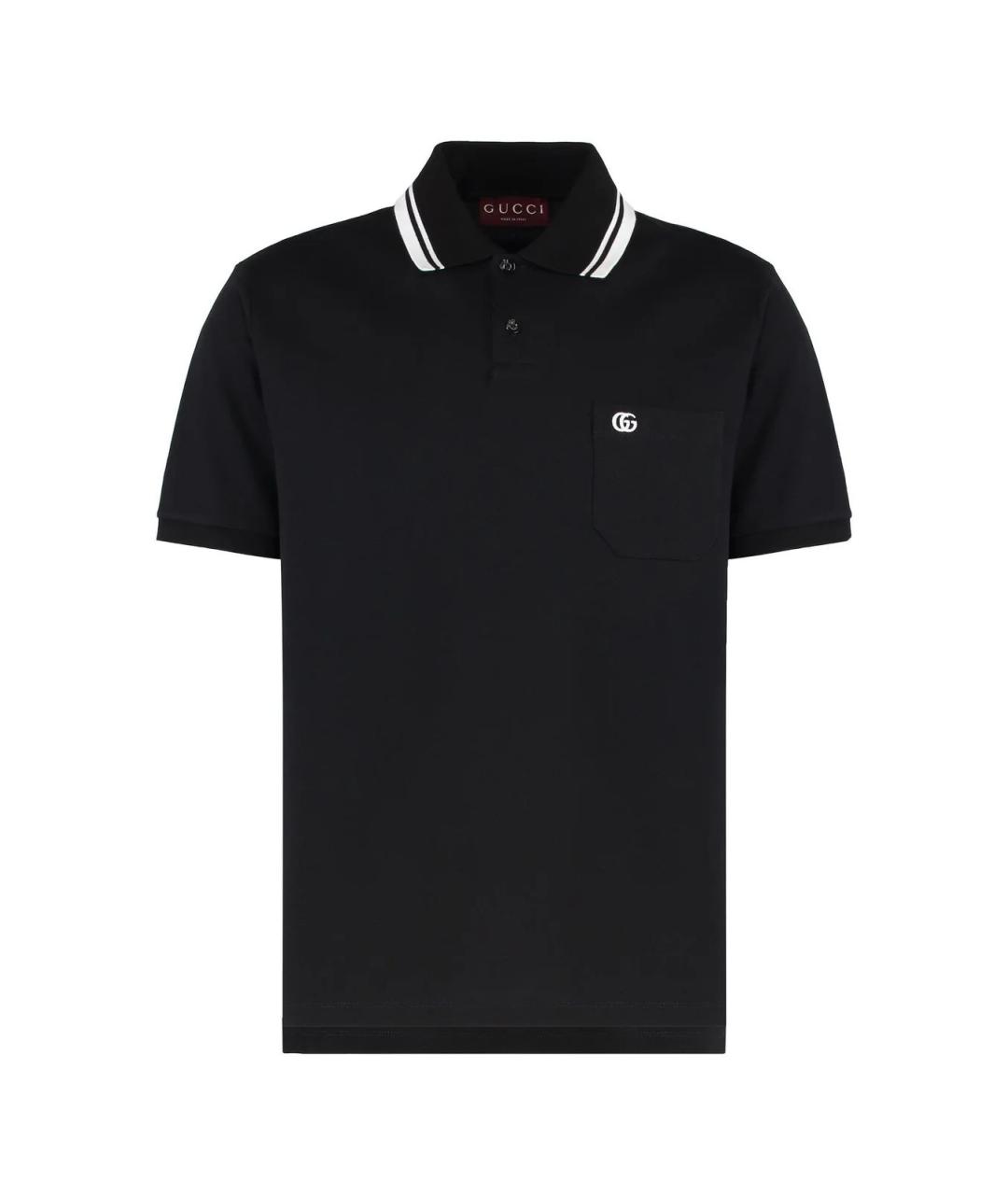 GUCCI Черное хлопковое поло с коротким рукавом, фото 1