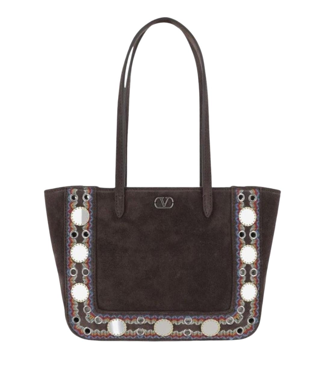 VALENTINO Коричневая замшевая сумка тоут, фото 1