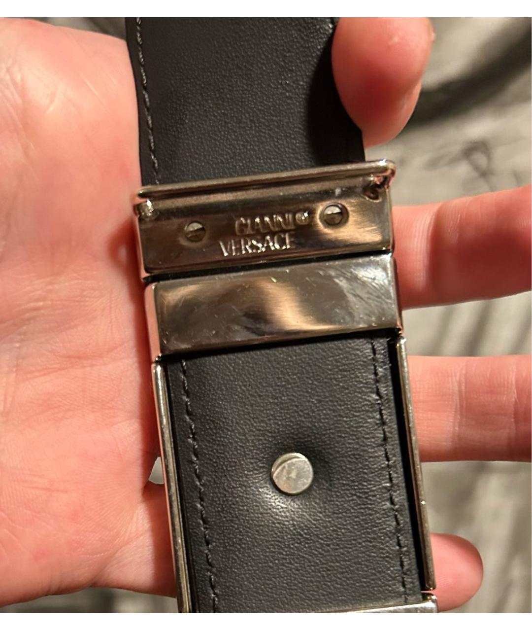 VERSACE Черный ремень из лакированной кожи, фото 5