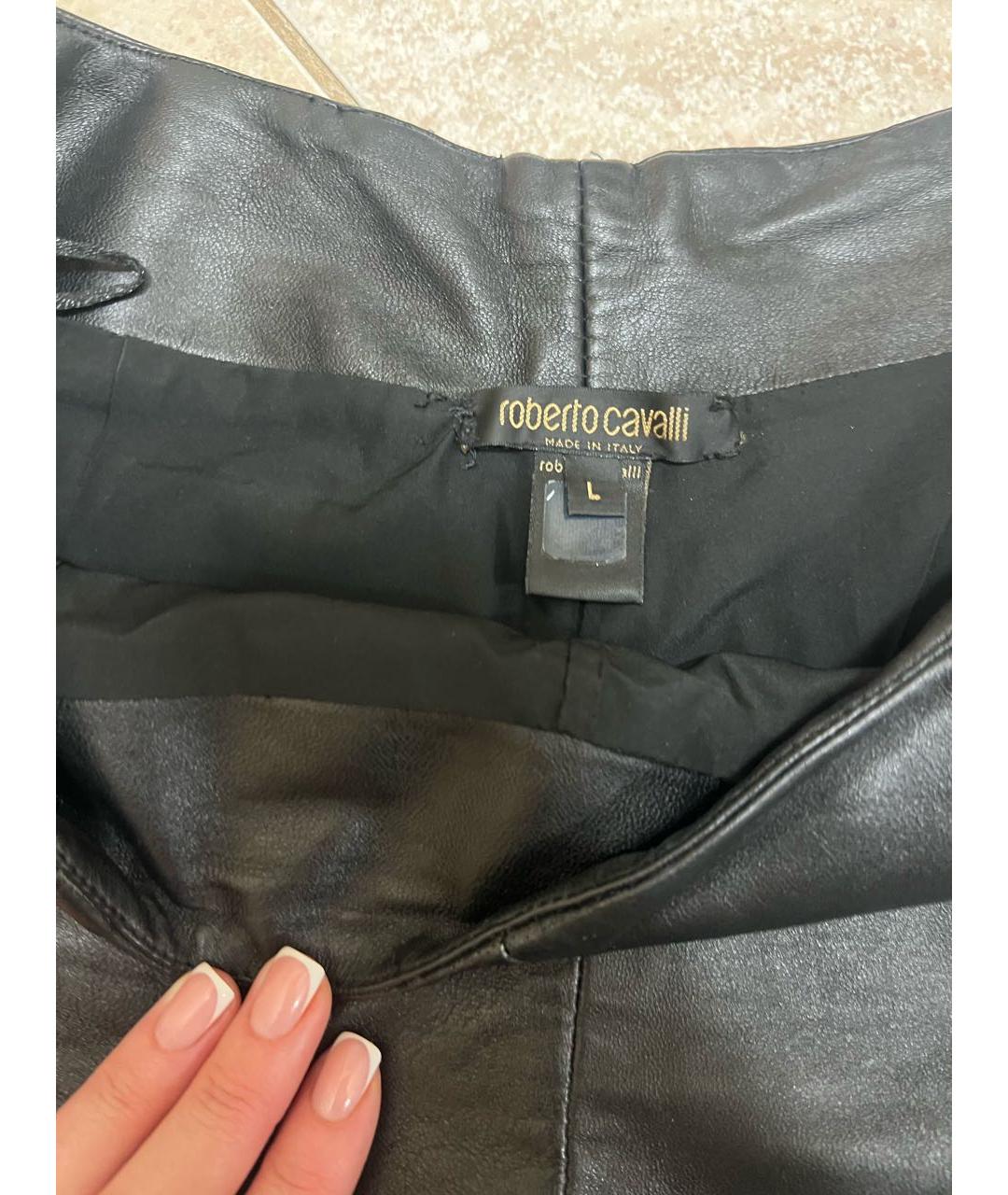 ROBERTO CAVALLI Черные кожаные шорты, фото 2