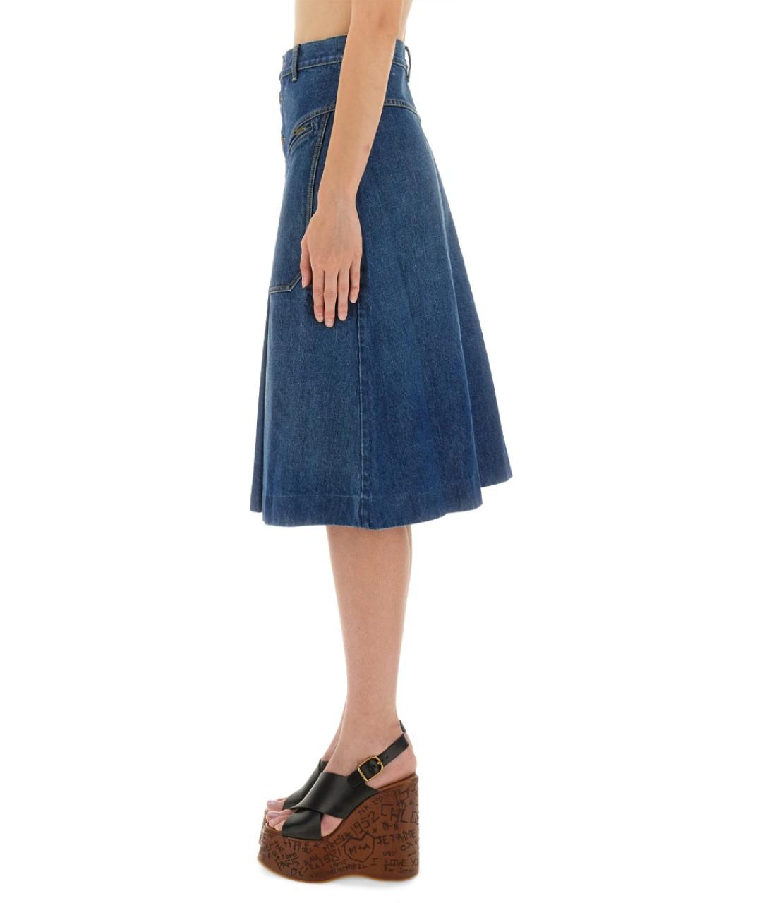 CHLOE Синяя хлопковая юбка миди, фото 4