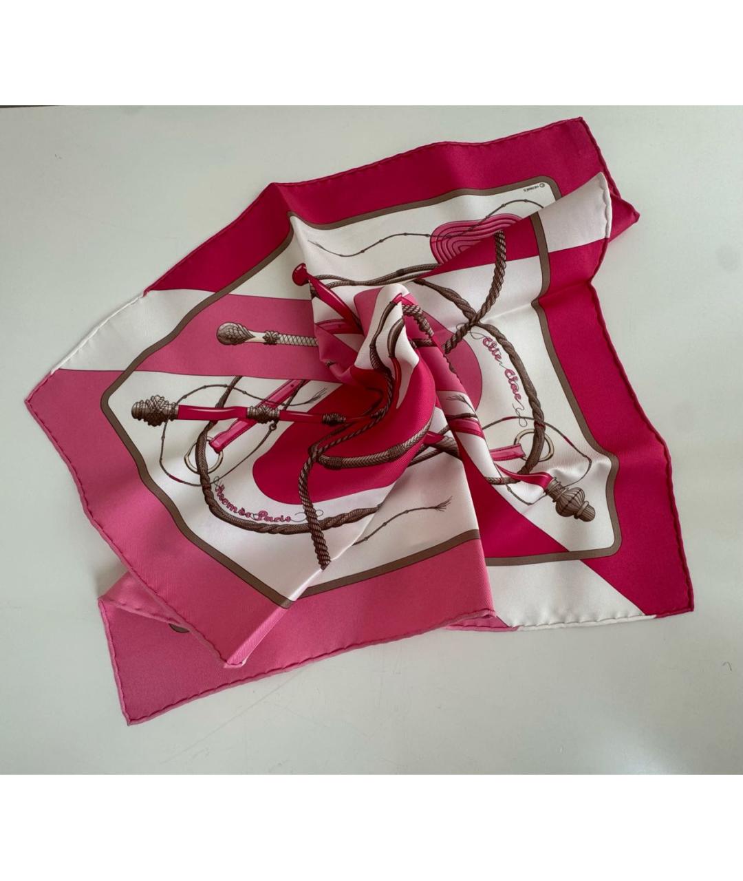 HERMES Розовый шелковый платок, фото 7