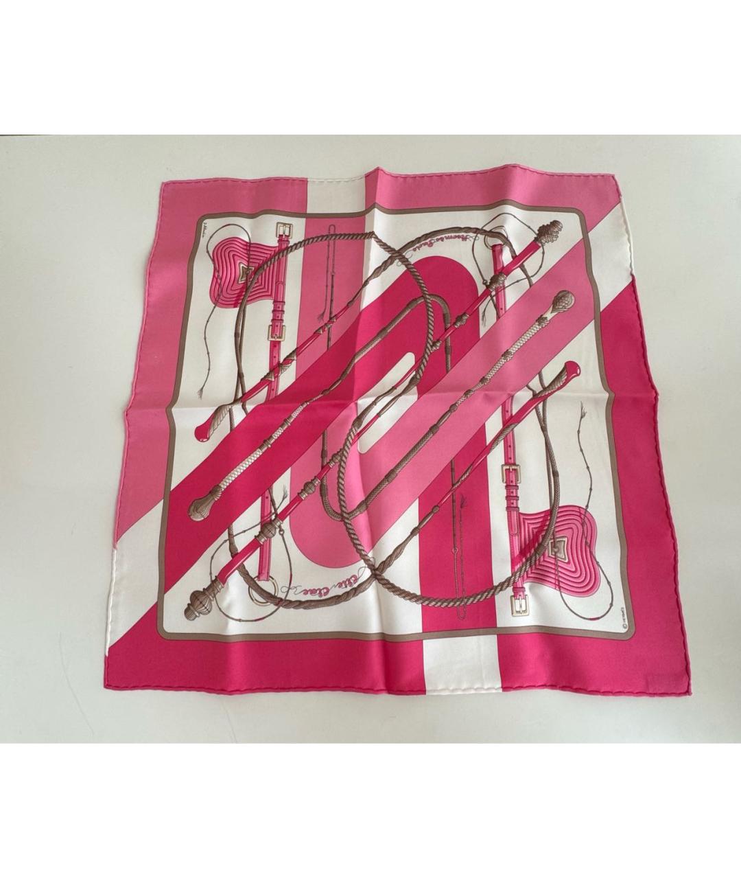 HERMES Розовый шелковый платок, фото 9