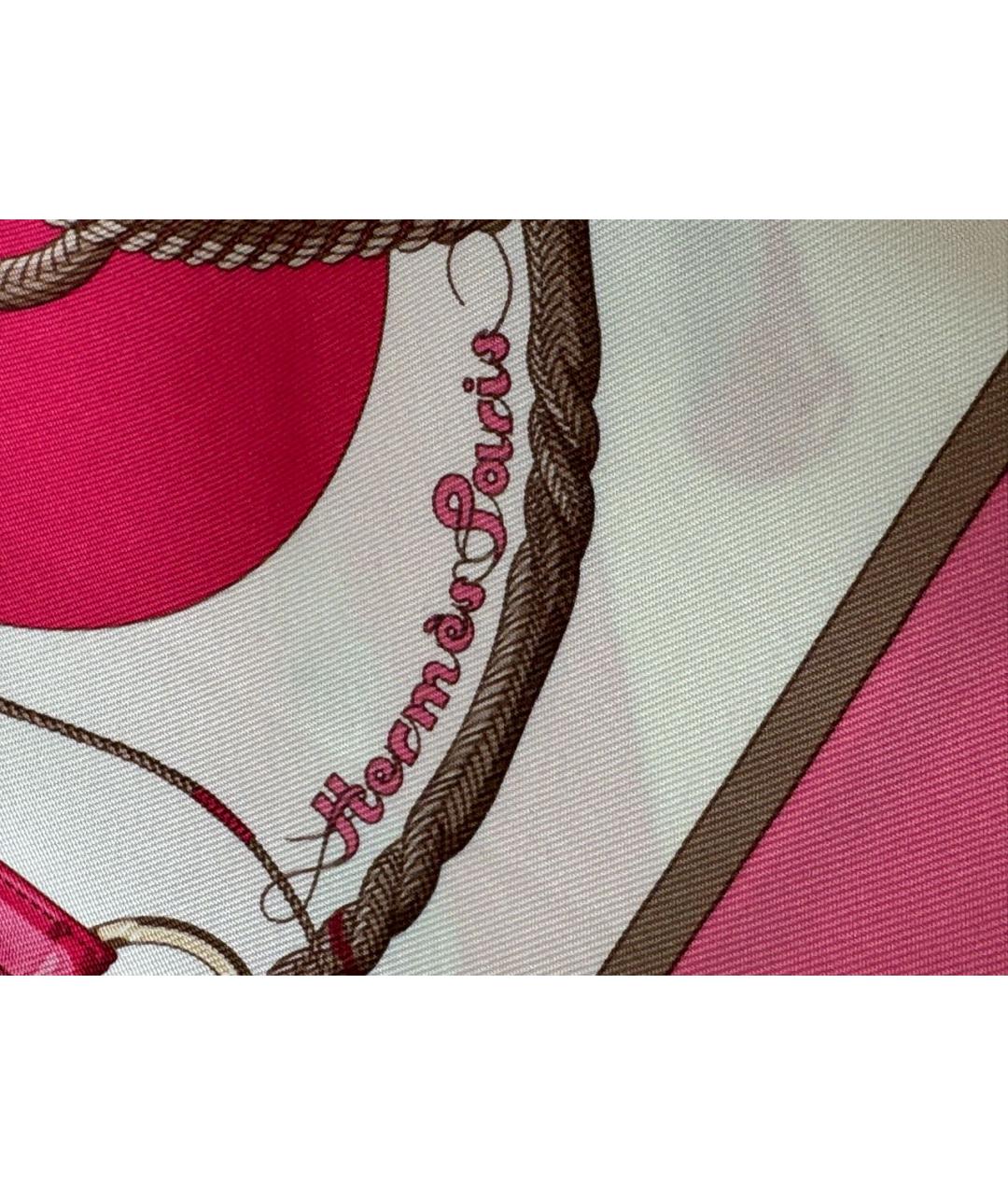 HERMES Розовый шелковый платок, фото 8