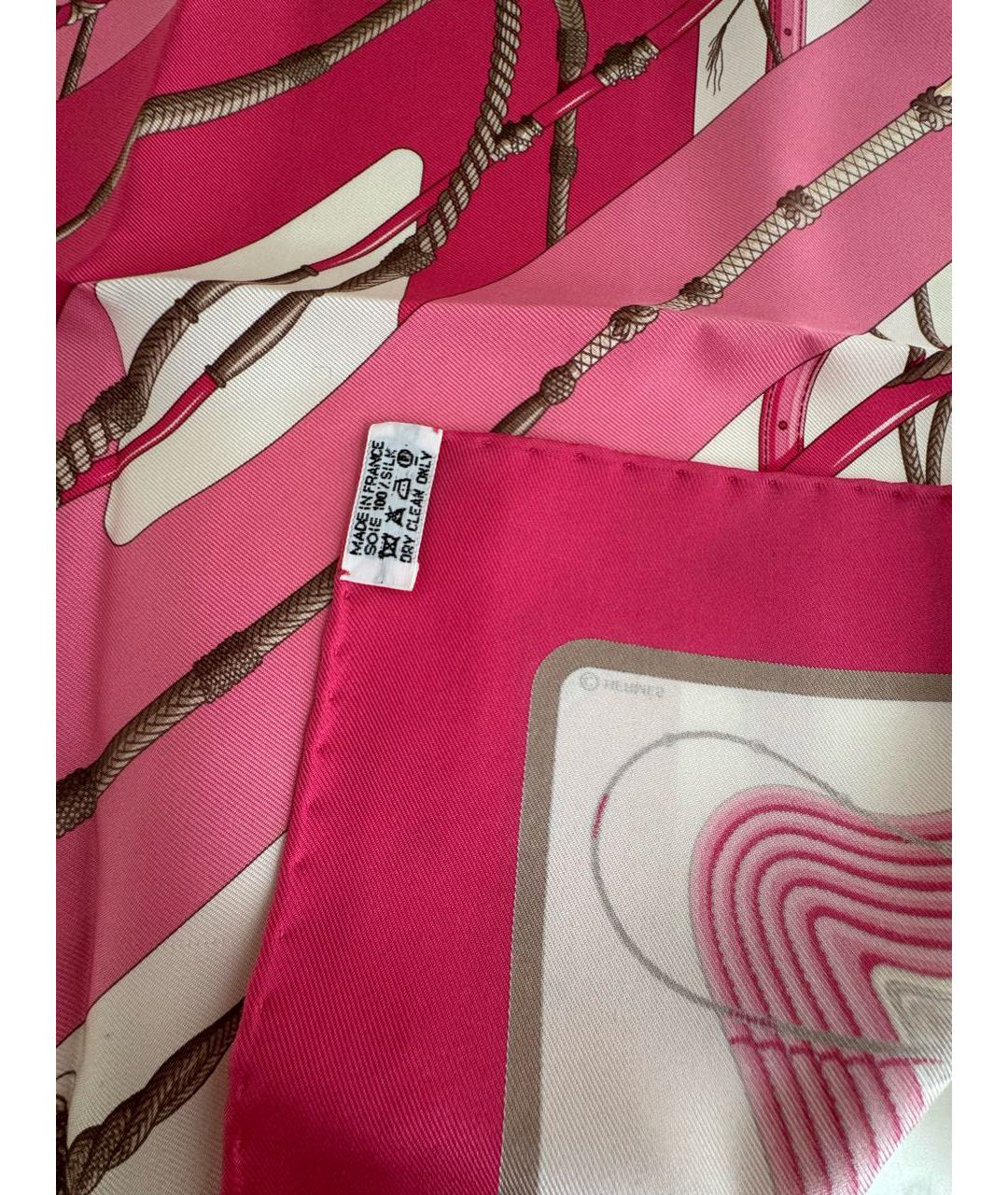 HERMES Розовый шелковый платок, фото 4