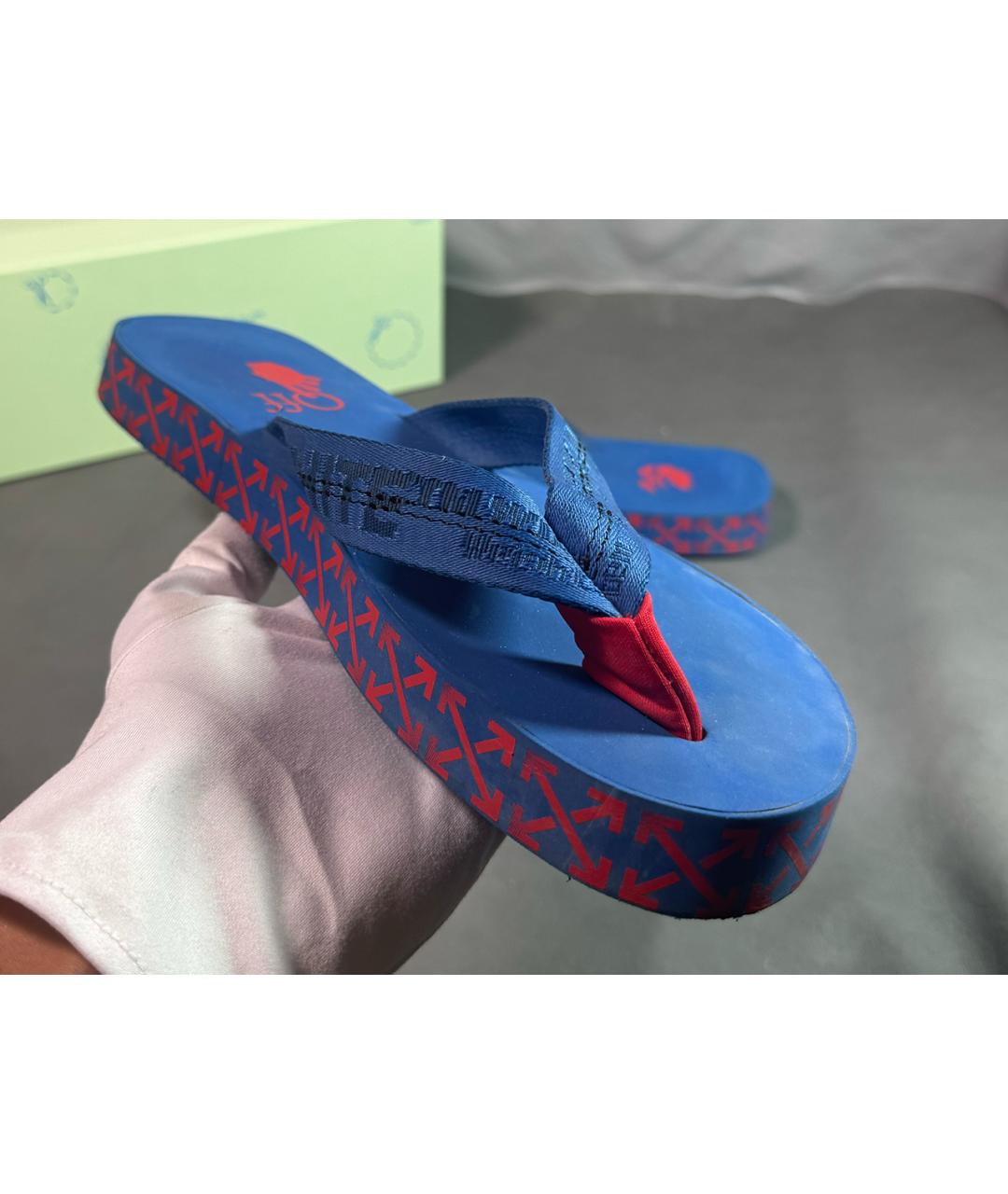 OFF-WHITE Синие резиновые шлепанцы, фото 3