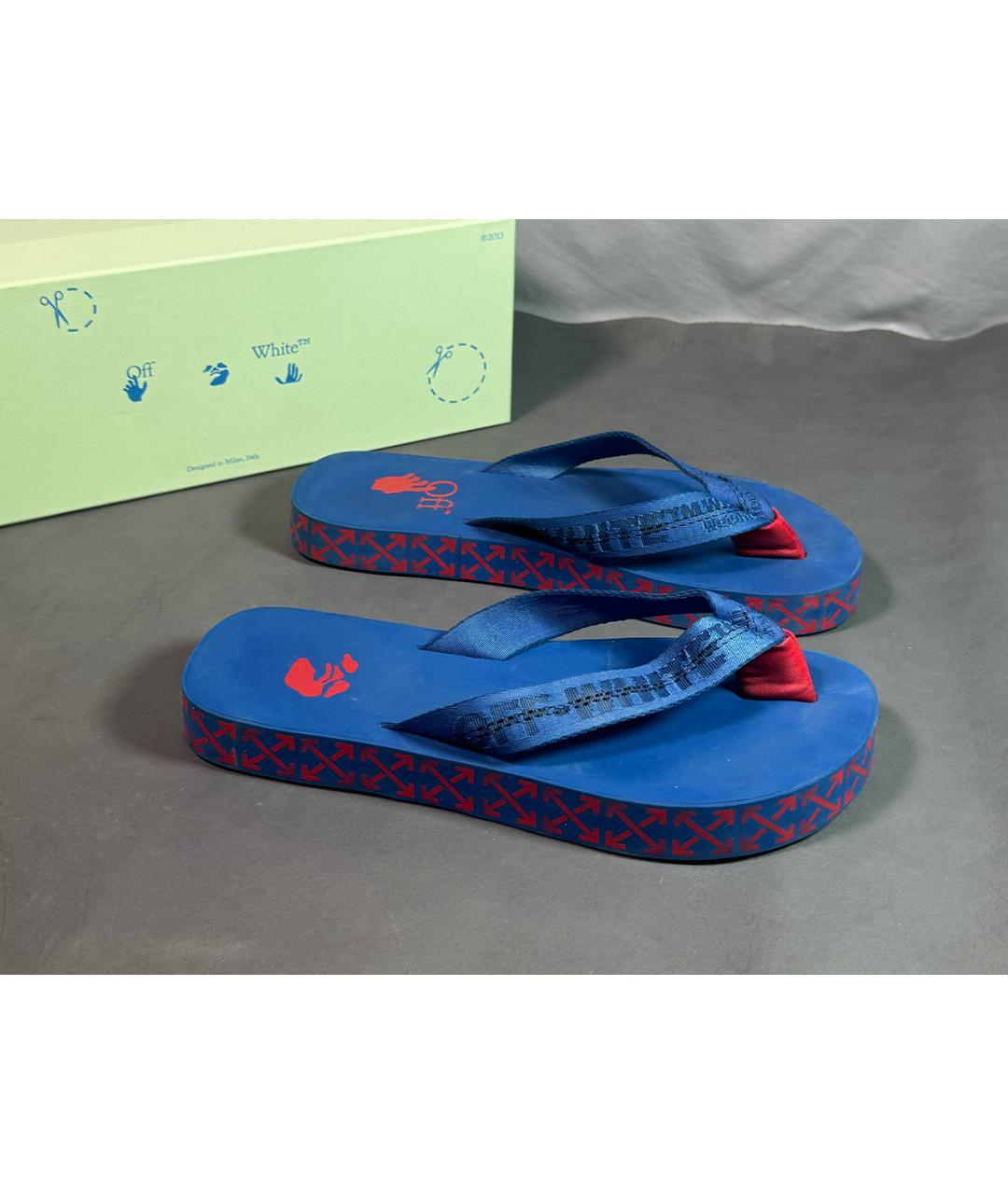 OFF-WHITE Синие резиновые шлепанцы, фото 5