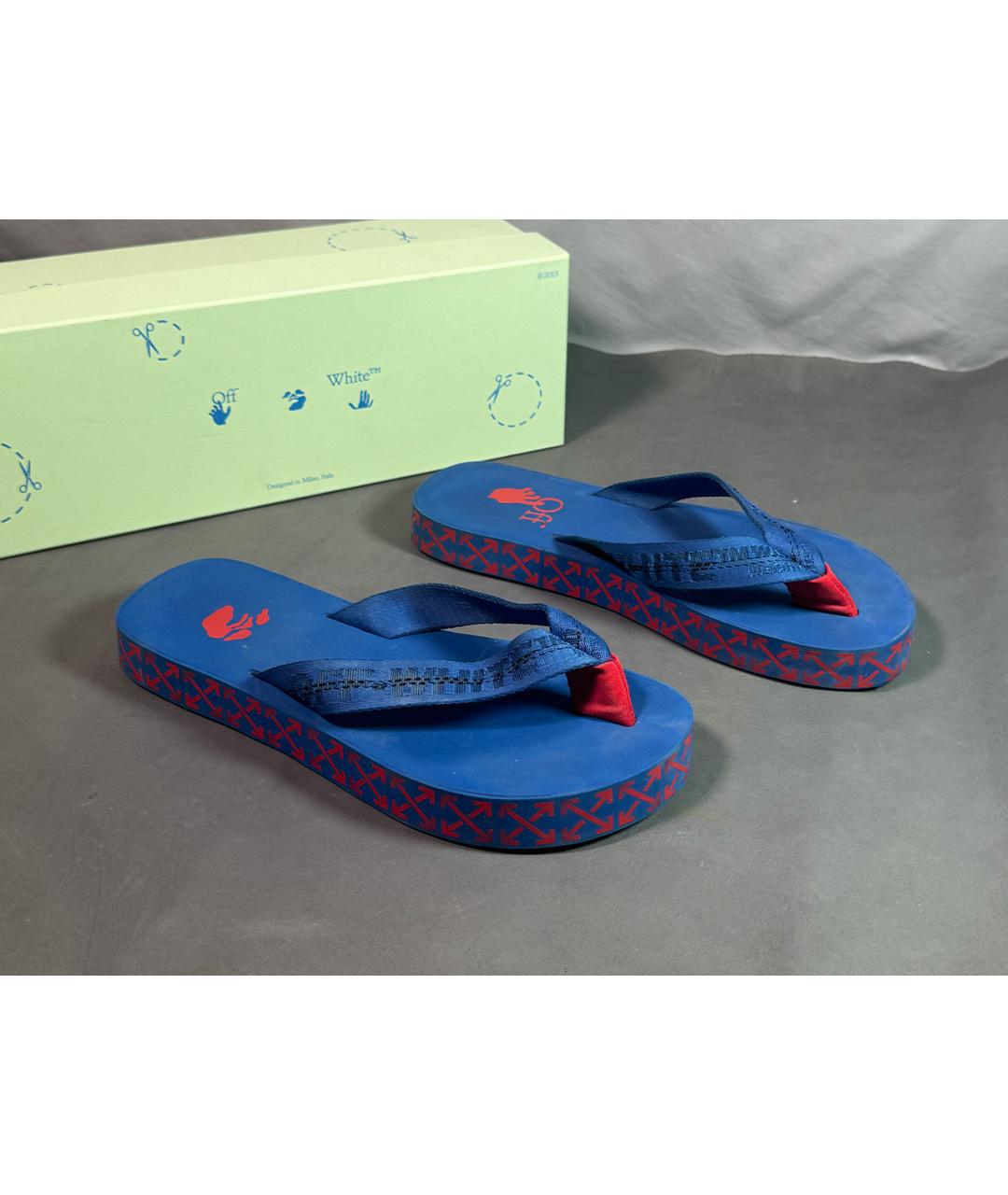 OFF-WHITE Синие резиновые шлепанцы, фото 4