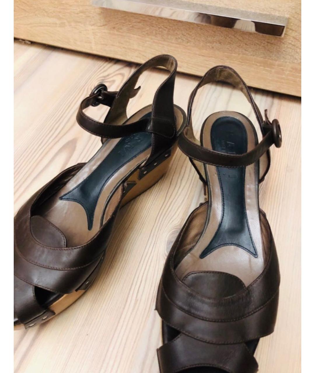 MARNI Коричневые кожаные сабо, фото 6